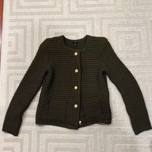 Talbots Dark Olive Knit Blazer with Gold Buttons